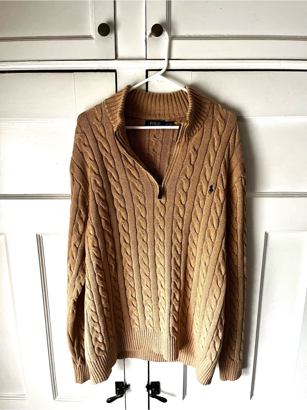 Polo by Ralph Lauren - Camel Cable-Knit Quarter-Zip Sweater - Men’s Size XLT